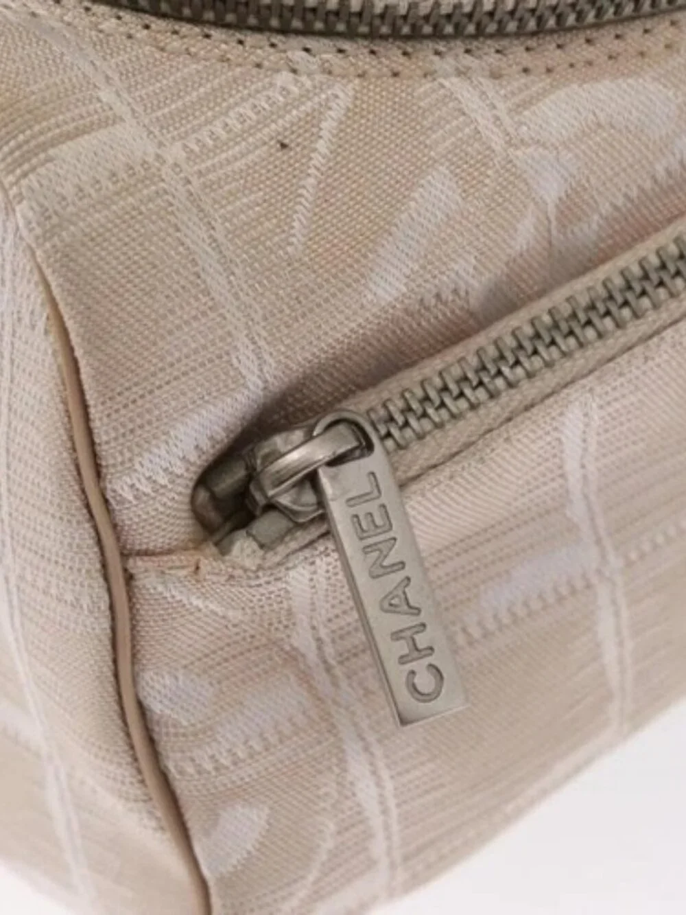 CHANEL New Travel line Hand Bag Nylon Beige Silver CC Auth 163622